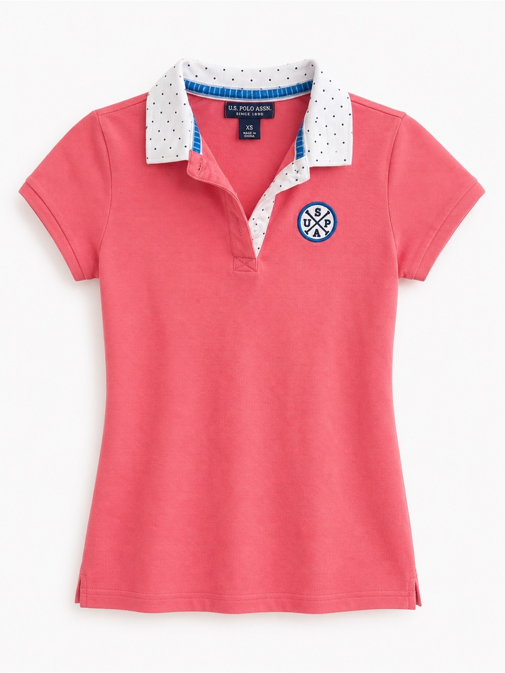 U.S. Polo Assn. Coral Pink Short Sleeve Polo with Polka Dot Collar